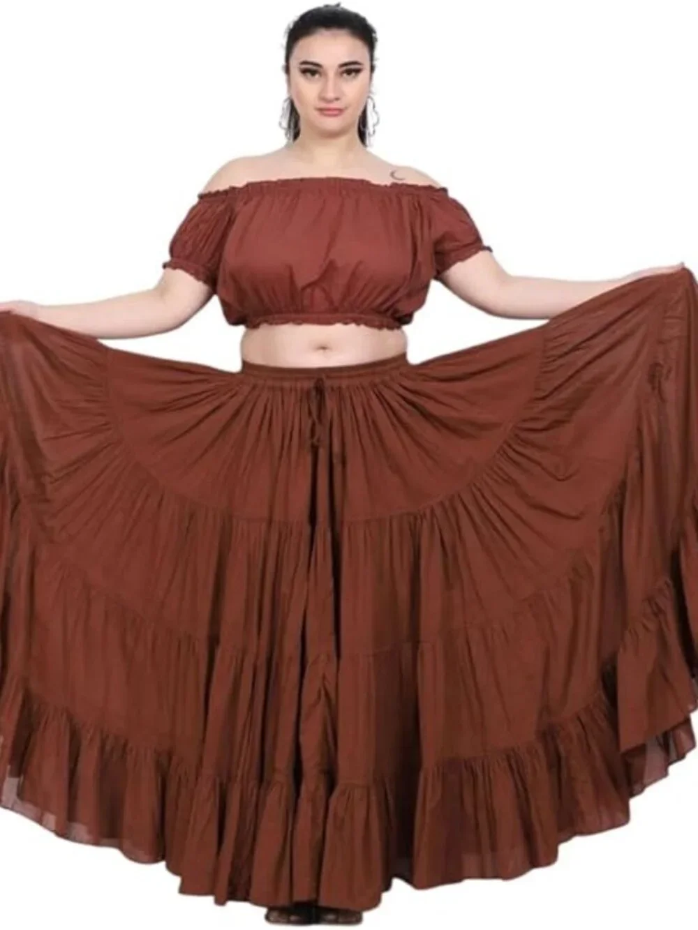 Women's Plus Size Maxi Skirt Gypsy 25 Yard Long Flowy Solid Color Cotton - Picture 1 of 4